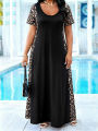 Plus Size Women's Leopard Print Maxi Dress Summer Casual Short Sleeve Crew Neck A Line Flowy Long Dress With Pocket Beach. 