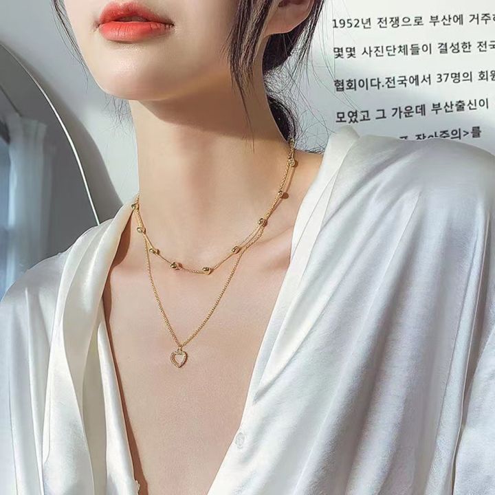 Korean%20Double%20Layer%20Heart%20Necklace%20Shiny%20Bling%20Zircon%20For%20Women%20Clavicle%20Chain%20Elegant%20Charm%20Wedding%20Pendant%20Choker%20Jewelry%20Gift%20-%20Necklace%20For%20Girls%20-%20Image%204