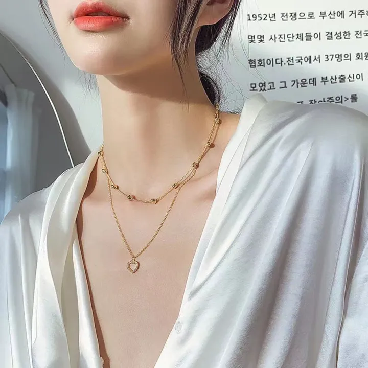 Korean%20Double%20Layer%20Heart%20Necklace%20Shiny%20Bling%20Zircon%20For%20Women%20Clavicle%20Chain%20Elegant%20Charm%20Wedding%20Pendant%20Choker%20Jewelry%20Gift%20-%20Necklace%20For%20Girls%20-%20Image%204