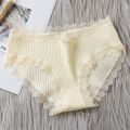 Pure Cotton Panty Lace Women Mid Waist Stripe Cotton Panties Antibacterial Intimate  Panty. 