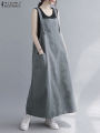 ZANZEA Women Sleeveless Maxi Dress Fashion Workwear Pockets Vestidos 2023 Summer Adjustable Shoulder Straps Dresses Streetwear. 
