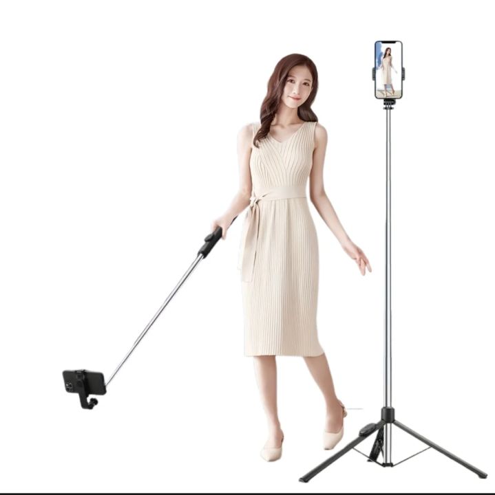 Premium%206.6%20Feet%20Wireless%20Selfie%20Stick%20Tripod%20Stand%20-%20Bluetooth%20Remote,%20Foldable%20Design%20-%20Ideal%20for%20Live%20Streaming,%20Vlogging%20&%20Tik%20Tok%20-%20Image%202