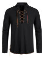 Men's retro tie copper hole beaded shirt, medieval Viking hippie style long-sleeved top, Halloween costume, role-playing costume.