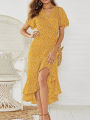 Summer Beach Maxi Dress Women Floral Print Boho Long Chiffon Dress Ruffles Wrap Casual V-Neck Split Party Dress Robe Femme.