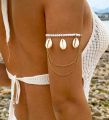 1pc Beach Shell Multilayer Alloy Chain Necklace With Mixed Pearl, Shell, Eye & Starfish Pendants.