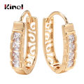 Kinel New Fashion Natural Zircon Hoop Earrings for Women 585 Rose Gold Color Hollow Flower Fine Wedding Party Jewelry. 