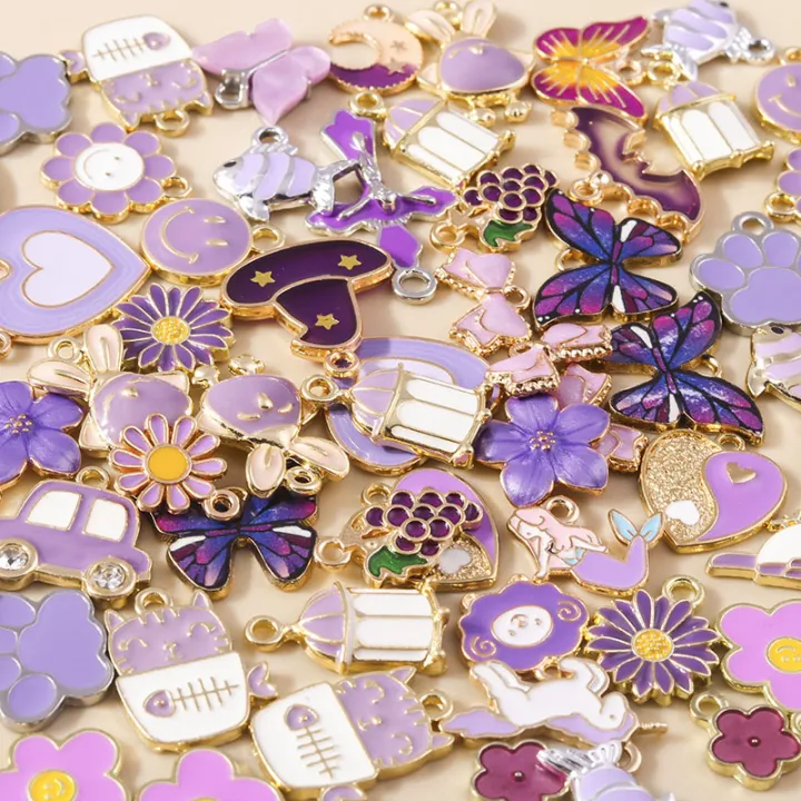 10pcs%20Mixed%20Cute%20Enamel%20Purple%20Charms%20Daisy%20Flower%20Heart%20Butterfly%20Animal%20Pendant%20for%20Earring%20Necklace%20Diy%20Jewelry%20Accessory%20-%20Image%203
