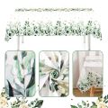 1pc Spring Sage Green Table Cloth Plastic Disposable Table Cover Eucalyptus Leaf Printed Pattern for Plant Themed Party.