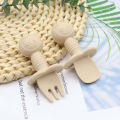 New Little Bear Pattern Baby Food Spoon Fork Short Spoon Fork Easy to Grasp and Clean. 