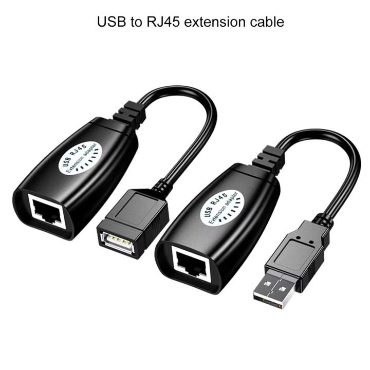 2Pcs USB to RJ45 LAN Cable Extension Adapter Extender Over Cat5 RJ45 Cat6 Patch Cord Black Networking Accessories