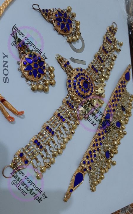 Afghani Jewellery Set Blue Golden Turkish Jewllery