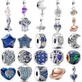 New 925 Silver Space Deep Blue Series Star Moon Fine Charm Beads Fit for Original Bracelets DIY Boutique Jewelry Accessories. 