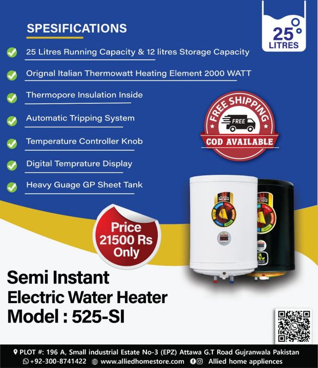 Allied 25 Litre Electric Semi Instant Water Heater With Led Display