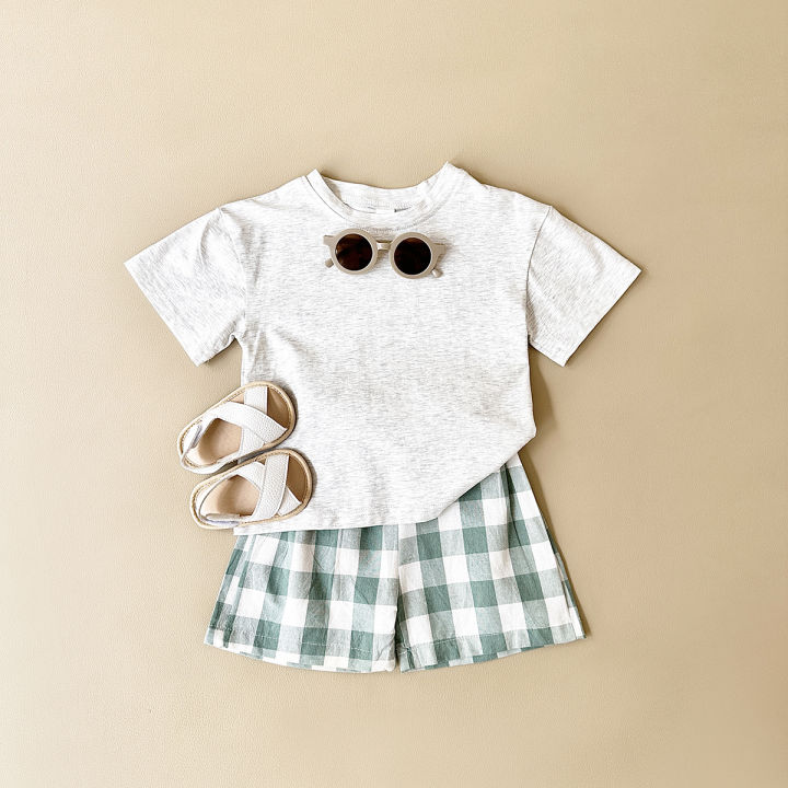 Summer%202Pcs%20Newborn%20Baby%20Boys%20Clothes%20Set%20Girls%20Suit%20Casual%20Dinosaur%20Printed%20T-shirt+Checkered%20Shorts%20Infant%20Toddler%20Outfit%200-3Y%20-%20Image%203