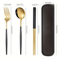 3pcs Thin Portuguese Portable Stainless Steel Cutlery Chopsticks, Forks, Spoons, Student Home Outdoor Picnic Tableware.