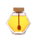 Hexagonal Glass Honey Bottle Wooden Stirring Rod Honey Packaging Bottle 220ML/380ML Small Honey Bottle Container Honey Jar. 