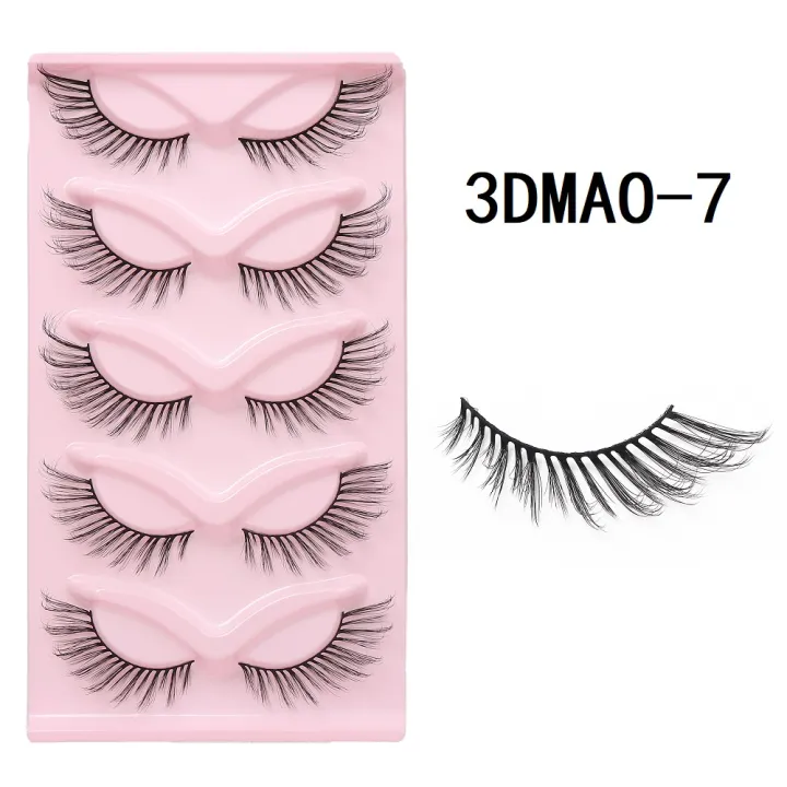 GROINNEYA%20Cat%20eye%20Eyelashes%203D%20Natural%20False%20Lashes%20Fluffy%20Soft%20Cross%205%20pairs%20Manga%20Lashes%20Wispy%20Natural%20Eyelash%20Extension%20Makeu%20-%20Image%203