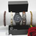 【Discount offer】5pcs Set Men's Watch Automatic Man Bracelets Leather Belt Fashion Waterproof Shock Resistant Watch for Outdoor Explore Fishing. 