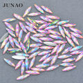 JUNAO 100pcs 4*15mm Crystal AB Nail Rhinestone Flatback Strass Crystal Horse Eye Resin Stone Applique Face Nail Art Decoration.