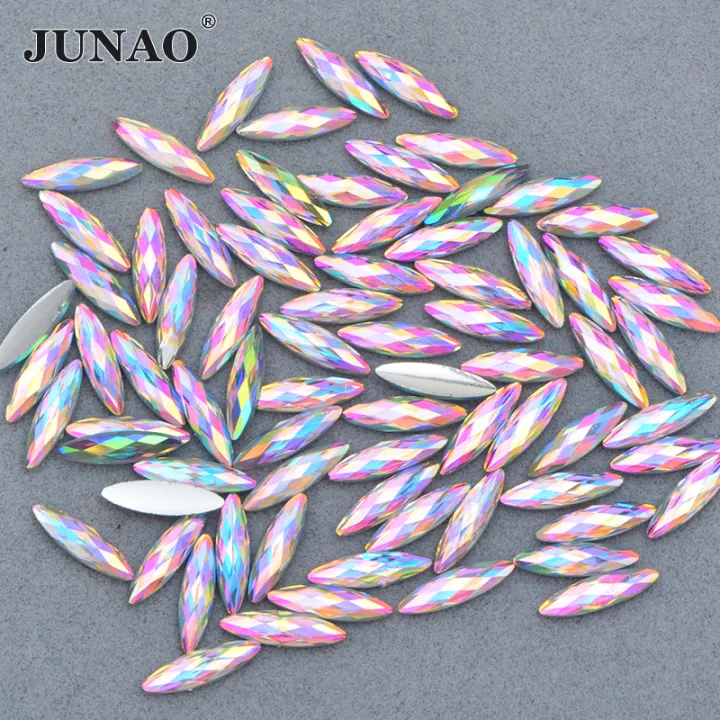 JUNAO%20100pcs%204*15mm%20Crystal%20AB%20Nail%20Rhinestone%20Flatback%20Strass%20Crystal%20Horse%20Eye%20Resin%20Stone%20Applique%20Face%20Nail%20Art%20Decoration%20-%20Image%202