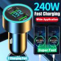 240W With Digital Display 2 Port Car Charger Fast USB Charging Adapter For iPhone Samsung Xiaomi Huawei Quick Charging Chargers. 