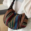Tribal Style Shoulder Bag, Foldable Crossbody with Zipper Closure, Striped Pattern, Flag Theme Hand Washable Edge Painted Lining.