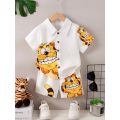 1-6 Years Kids Boy 2PCS Clothes Set Cartoon Cute Tiger Short Sleeve Shirt+Shorts Fashion Style Suit Child Birthday Party Outfits. 