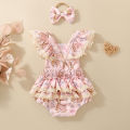 Summer female infants hot-selling cute rabbit flower print triangular jersey skirt + bow headgear two-piece set. 