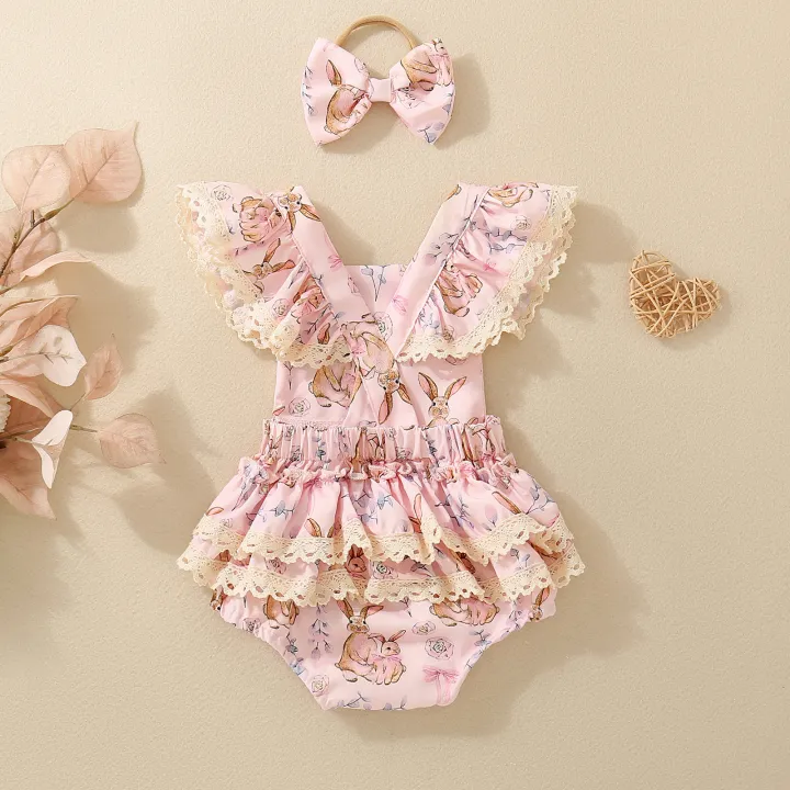 Summer%20female%20infants%20hot-selling%20cute%20rabbit%20flower%20print%20triangular%20jersey%20skirt%20+%20bow%20headgear%20two-piece%20set%20-%20Image%203