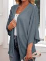Oversized casual cardigan, women's plus size waffle knit cardigan with three-quarter length sleeves. 