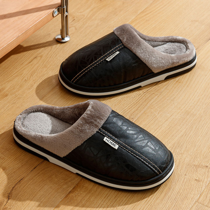 Bedroom%20Fashion%20Warm%20Soft%20Winter%20Men's%20Slippers%20Indoor%20Comfy%20Casual%20Big%20Size%20Anti-slip%20PU%20Surface%20Waterproof%20Home%20Plush%20Shoes%20-%20Image%203