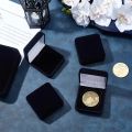 4 Pcs 50mm Black Velvet Challenge Coin Storage Gift Box 2.58x2.58x1.4 Square Badge Presentation Display Box Single School Emblem. 