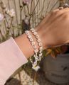Trendy pretty white daisy flower beaded bracelet for girls  1 piece. 
