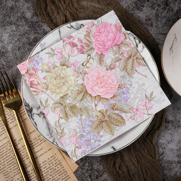 20pcs/Pac%2033cm%202Ply%20Colorful%20Printed%20Napkin%20Pink%20Flower%20Square%20Butterfly%20Valley%20Bart%20Paper%20Wedding%20Pure%20Wood%20Pulp%20Paper%20Placemat%20-%20Image%202