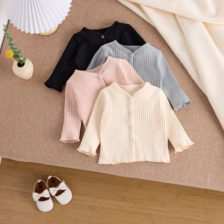 Baby knitted cardigan girls children's clothes spring pit strip princess solid color top western style coat