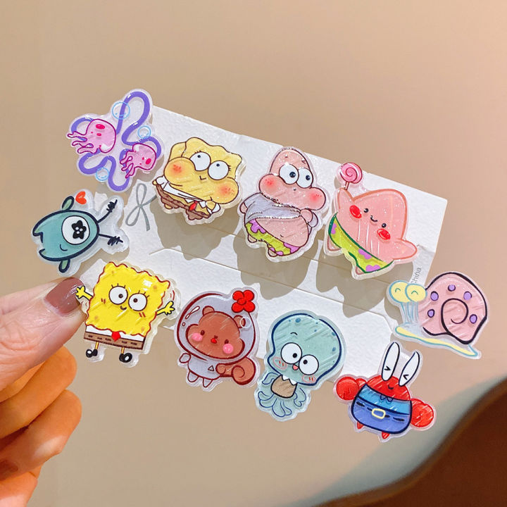 Spongebob Acrylic Hairpins Cartoon Patrick Star Anime Girls Barrettes Kawaii Hair Accessories Kids Birthday 