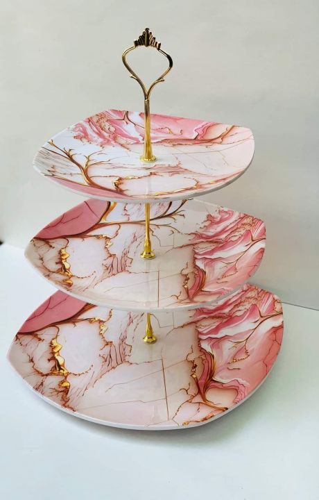3 Tire Cupcake Stand Fruit Plate Holder Desserts Sanck Candy Buffet Stand Tower For Melamine Double Glazed