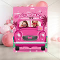 Hot Pink Girls Photo Booth Props Banner Let's Go Party Decorations Princess Doll Photo Door Banner Pink Car Face Photo Backdrop.