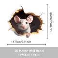1PC 3D effect personalized mouse hole sticker reading white mouse flower branch mouse cute animal random sticker home decoration. 