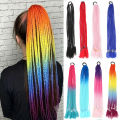 Synthetic 24Inch Y2K Rainbow Horsetail Wig Long Boxing Braid Hair Ponytail Extension High Temperature Fiber Hairpiece for Women. 