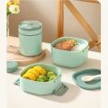 Plastic Student Lunch Box Large Capacity with Cutlery Sauce Box Microwavable Insulated Lunch Box. 