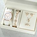 6pcs Women's Watch Fashion Casual Pointer Quartz Watch and Necklace Bracelet Ring Earrings Set. 