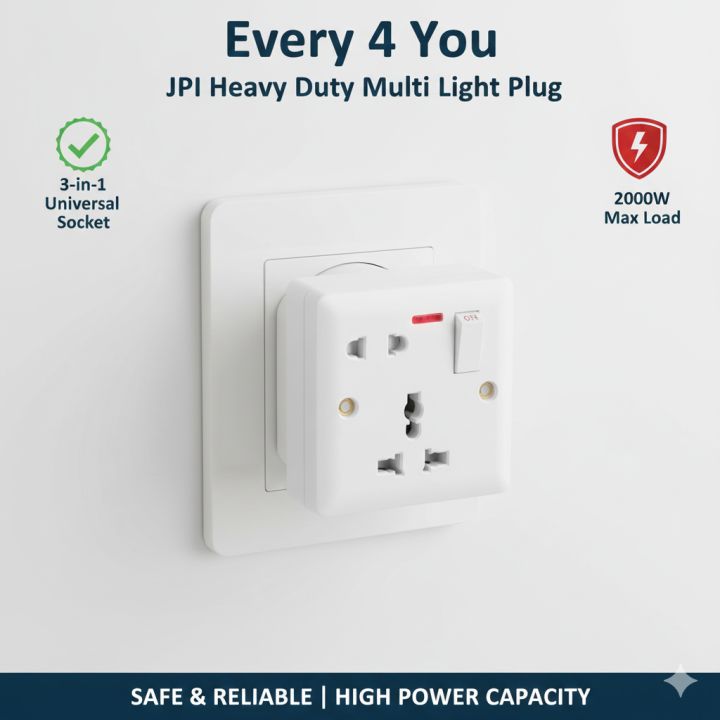 JPI Heavy Duty Multi Light Plug – 3-Way Universal Socket Adapter ...