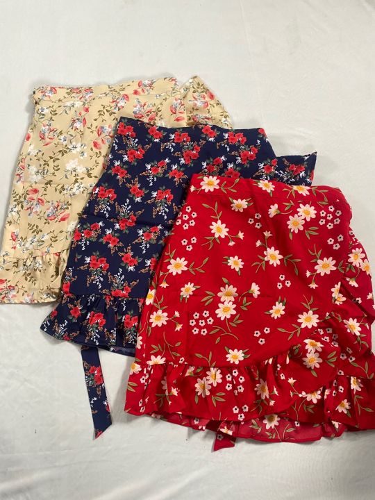 Floral print rayon  knee lenght wrap skirt suited for summer