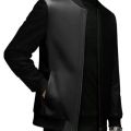 Black Regsein imported leather jacket zipper with fleece sleeves , unique style for mens. 