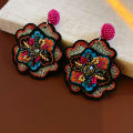 Colorful Rice Beads Embroidered Flower Earrings for Women Unique Design Drop Earring Retro Delicate Luxury Designer Jewelry. 