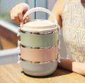 Lunch Box Round Shape three Layers Stainless Steel Material 2100ml. 
