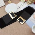 Fashion Geometric Buckle Wide Belt Black Casual Elastic Belt Elegant Dress Coat Belt Women.