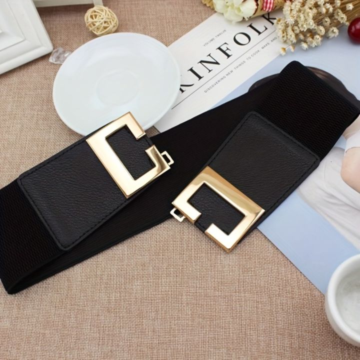 Fashion%20Geometric%20Buckle%20Wide%20Belt%20Black%20Casual%20Elastic%20Belt%20Elegant%20Dress%20Coat%20Belt%20Women%20-%20Image%204