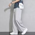 Men's Grey Loose-fit Straight-leg Casual Pants Summer Lightweight Draped Wide-leg Sweatpants For Men Comfortable Long Pants. 